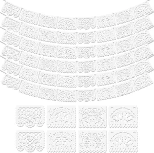 6Pack White Papel Picado Banner, Cinco De Mayo Decoration Plastic Mexican Banner Wedding Fiesta Party Decoration 5 De Mayo Mexican Themed Mexico Birthday Party Decor Supplies - 4 Patterns/90Ft