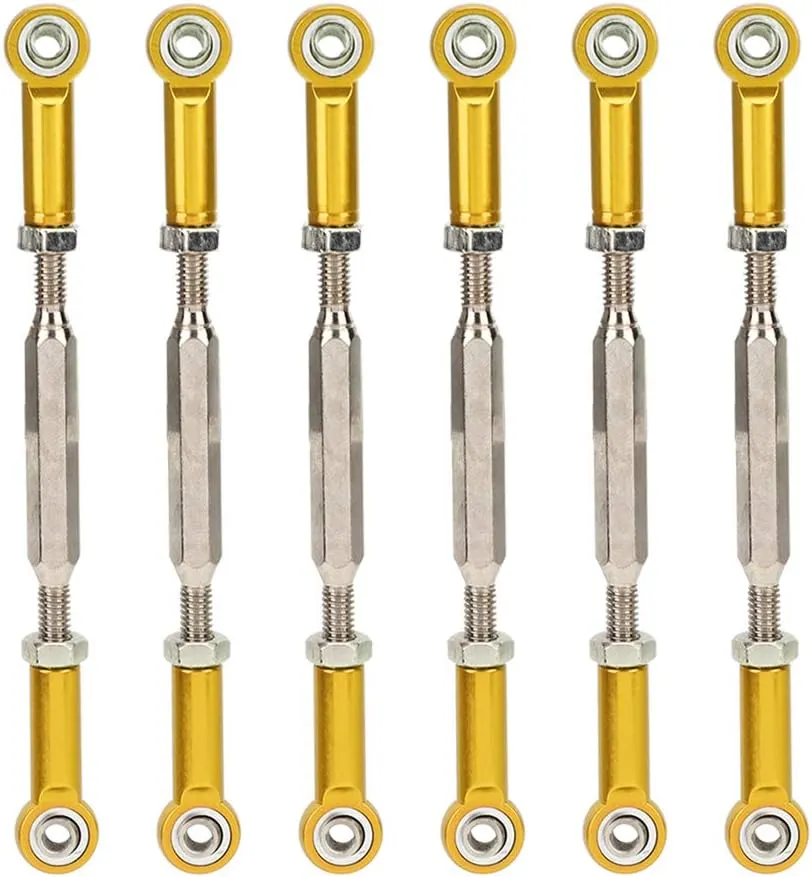 6Pcs RC Car Push Rod, 88mm Aluminum Alloy Adjustable Turnbuckle Rod Linkage Upgrade Part for RC Car (Gold) Rc Car Steering Parts