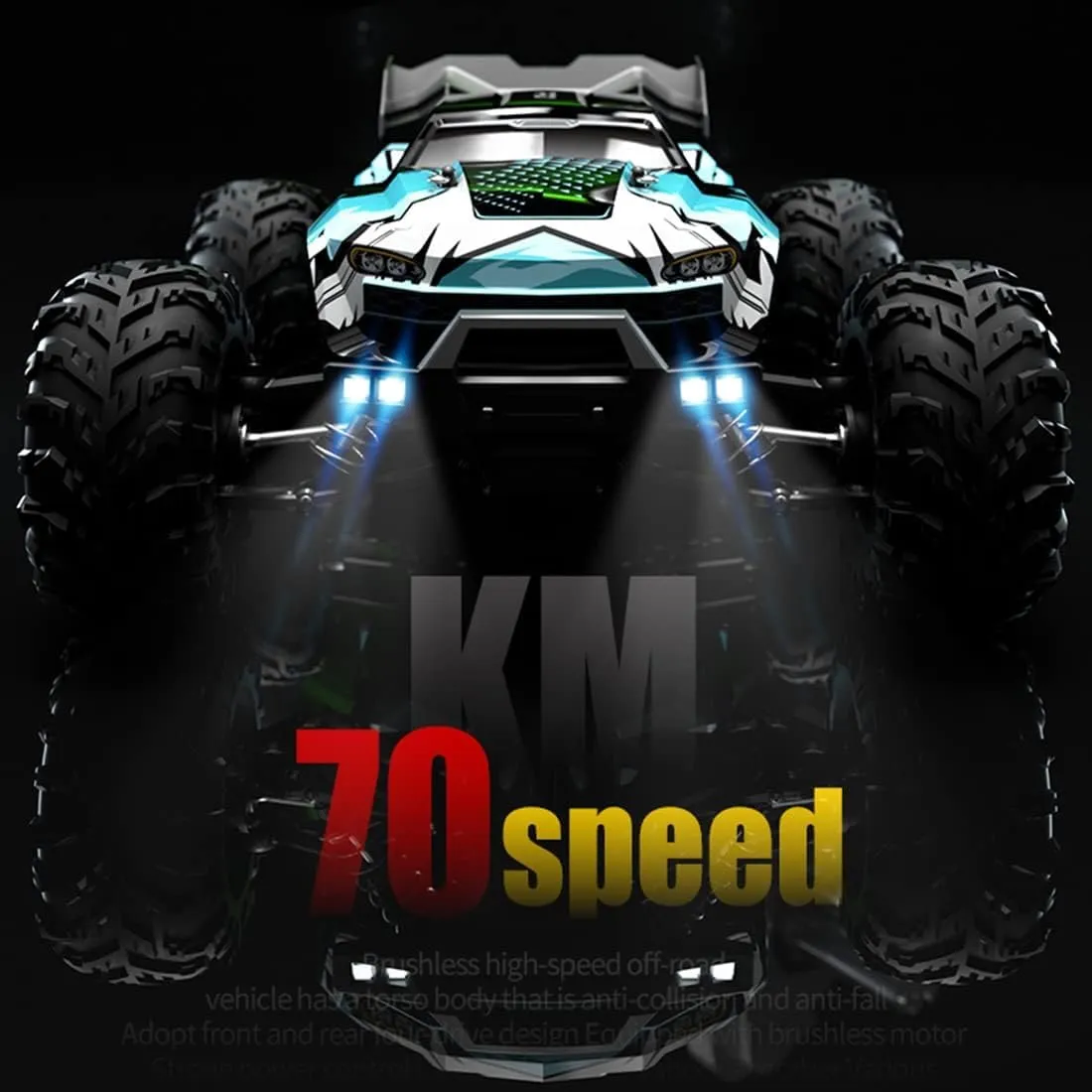 70 Km/h Rc Buggy with Brushless Motor, 4wd Metal Chassis & Hollow Off-Road Tyres, All-Terrain Continuously Variable Gear, Led Lights for High-Speed Racing (Yellow)