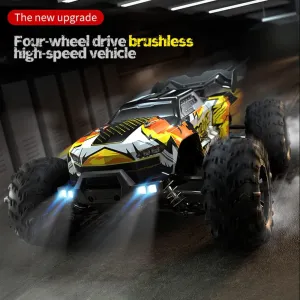 70 Km/h Rc Buggy with Brushless Motor, 4wd Metal Chassis & Hollow Off-Road Tyres, All-Terrain Continuously Variable Gear, Led Lights for High-Speed Racing (Yellow)