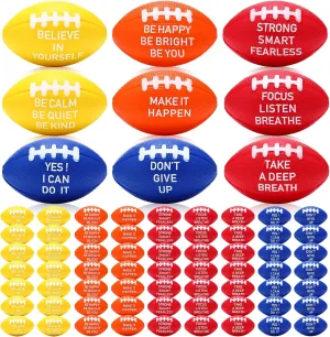 72 Packs Mini Football Sports Stress Ball 2.17" Inspiration Foam Footballs Stress Relief Balls with Motivational Quotes for Football Themed Party Favors Anxiety Relief Relaxation