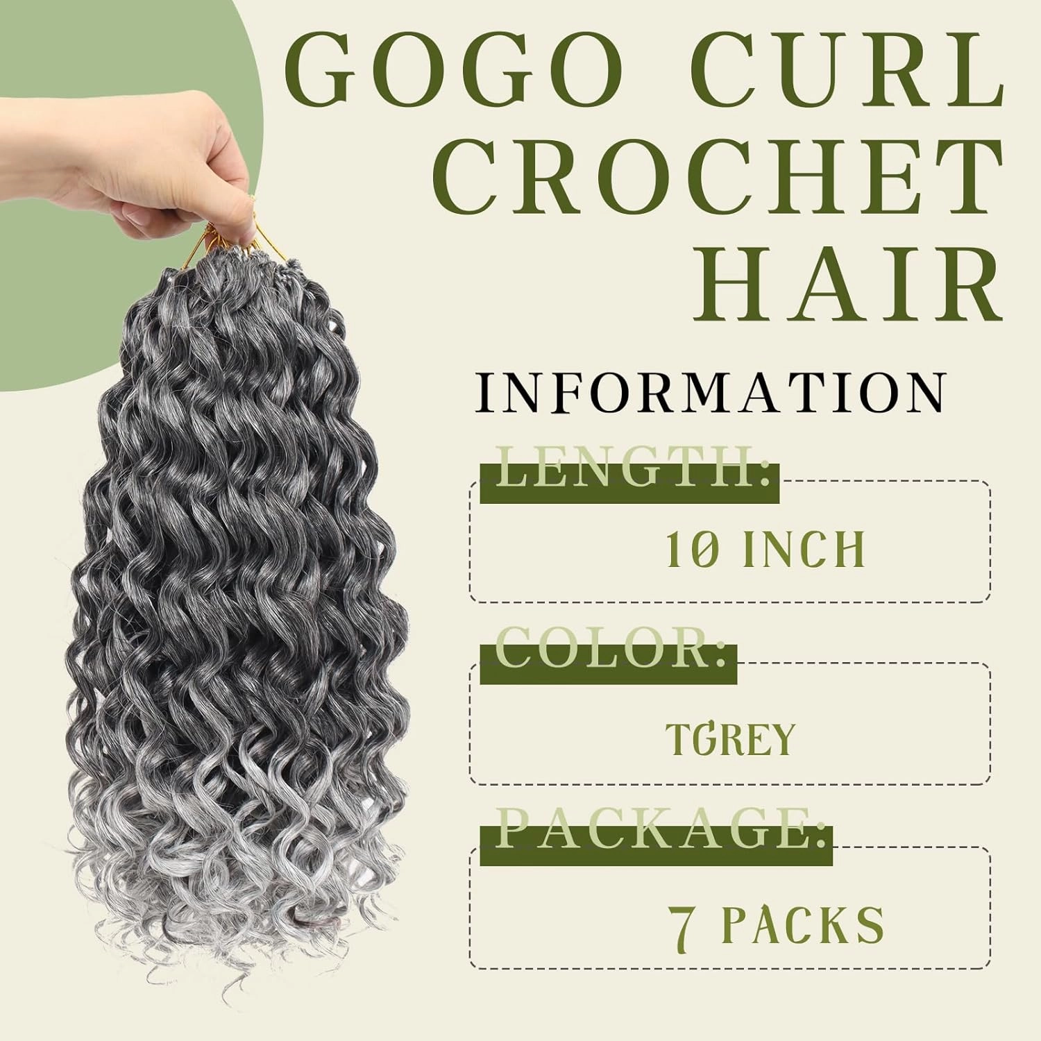 7 Packs Curly Crochet Hair for Black Women 10 Inch GOGO Curl Deep Ocean Water Wave Crochet Hair Synthetic Bohemian Beach Curl Crochet Braids Braiding Hair (10 inch, Tgray)