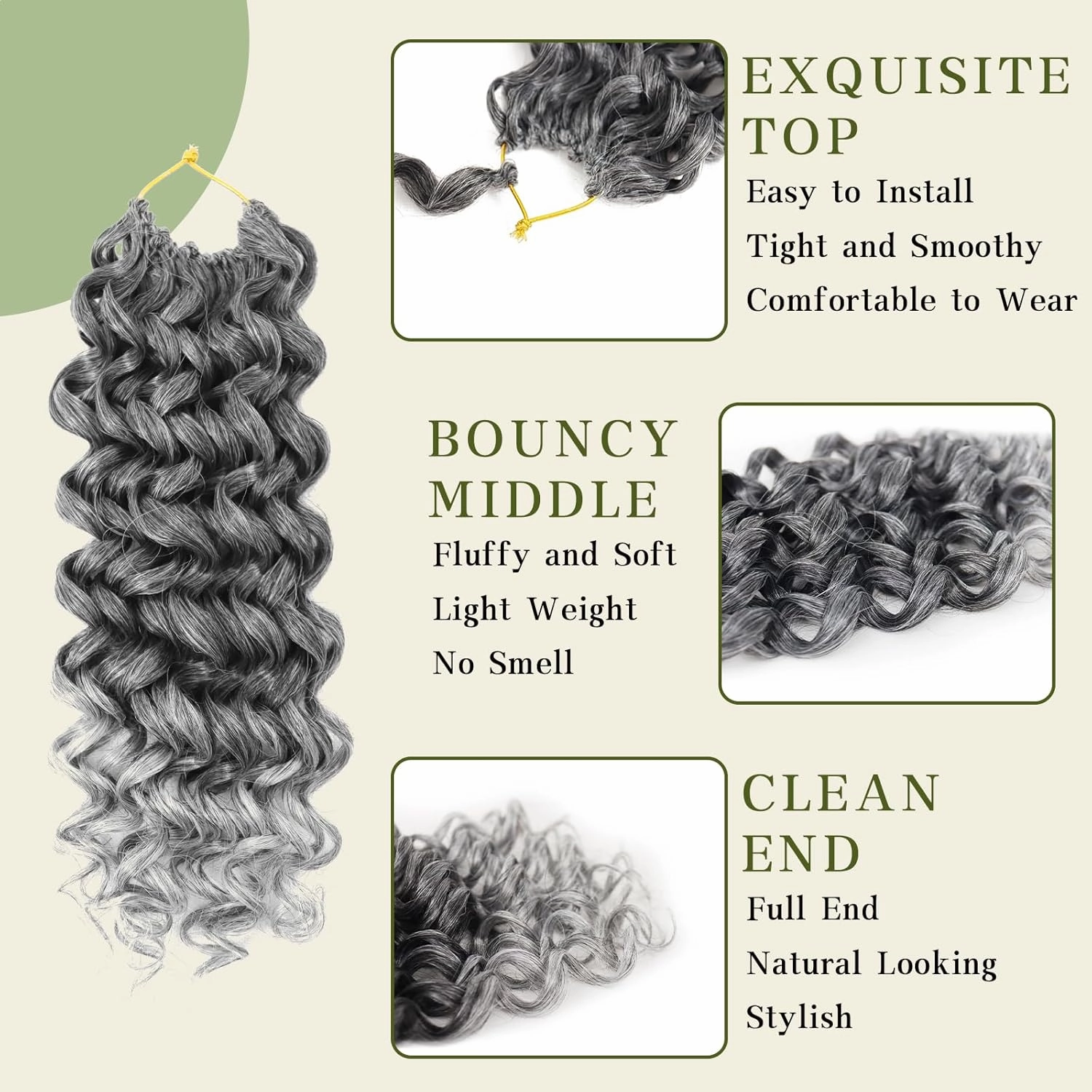 7 Packs Curly Crochet Hair for Black Women 10 Inch GOGO Curl Deep Ocean Water Wave Crochet Hair Synthetic Bohemian Beach Curl Crochet Braids Braiding Hair (10 inch, Tgray)