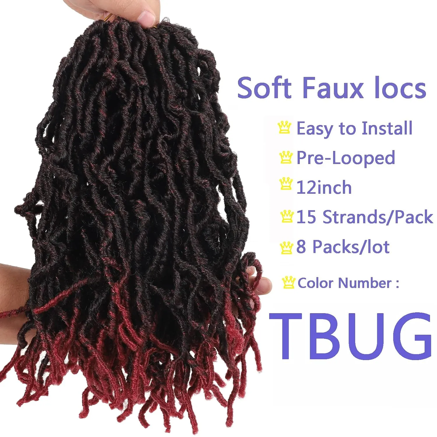 8 Packs Short Faux Locs Crochet Hair TBUG 12Inch Soft Locs wavy 120 Strands Dreadlocks Crochet Braids Natural Pre-Looped Crochet Hair for Black Women (12 Inch (Pack of 8), TBUG)