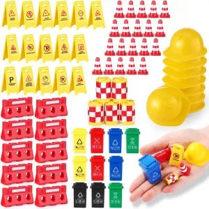 81 Pcs Mini Traffic Signs for Kids Mini Construction Toys Road Street Signs Miniature Plastic Traffic Cones Garbage Can Roadblocks Safety Educational Playset Pieces for Boys Girls Back to School Gifts