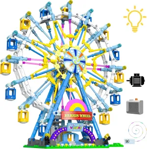 813Piece Ferris Wheel Building Set with Fairy Lights, Two-Way Rotation， STEM Learning Toy for Ages 8-12 ，Amusement Park Construction Kit for Boys, Girls, and Adults (Blue)