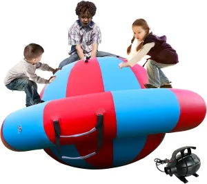 8.4 FT Inflatable Dome Rocker Bouncer, 100'' Giant Kids Rock & Roll Teeter Totter Seesaw & Climbing Bridge with 6 Handles, Blow Up Outdoor Toys, Max Weight 680Lbs, Inflatable Bouncer Up to 4 Kids