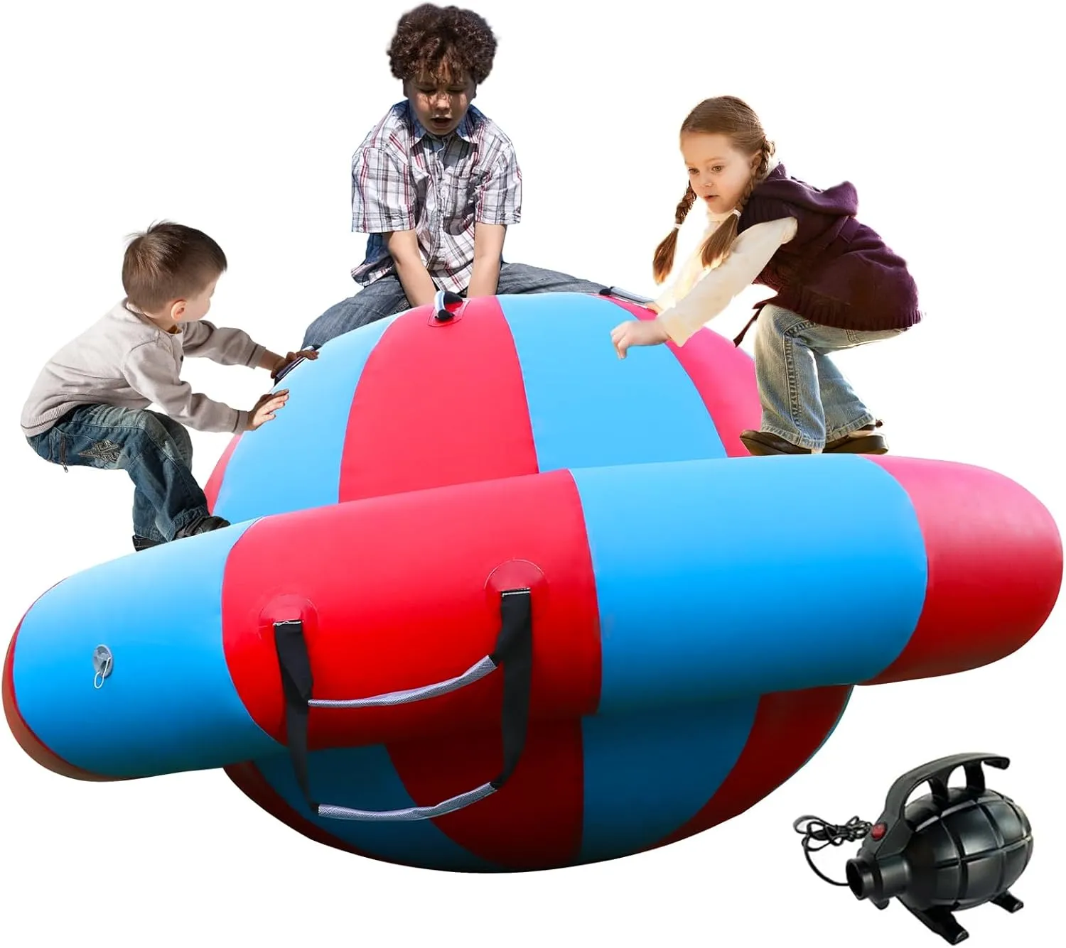 8.4 FT Inflatable Dome Rocker Bouncer, 100'' Giant Kids Rock & Roll Teeter Totter Seesaw & Climbing Bridge with 6 Handles, Blow Up Outdoor Toys, Max Weight 680Lbs, Inflatable Bouncer Up to 4 Kids