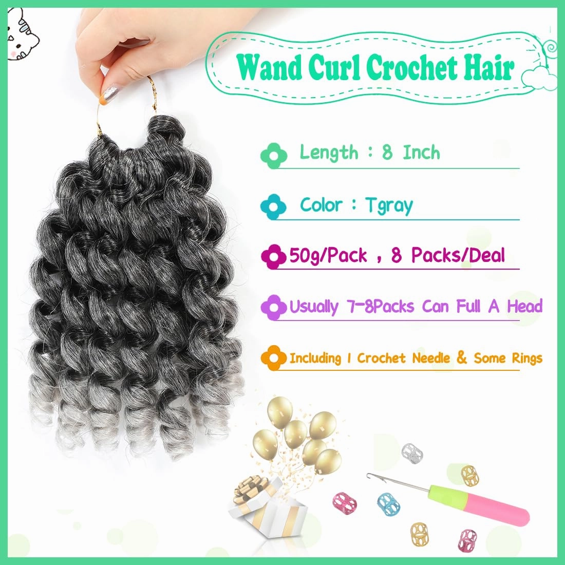 8 Pack Jamaican Bounce Crochet Hair Curly Crochet Hair 8 Inch Wand Curl Crochet Hair For Black Women Jamaican Twist Braid Hair Short Crochet Curly Hair Extensions(8 Inch (Pack of 8),Tgray)