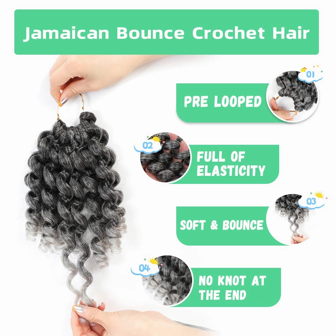 8 Pack Jamaican Bounce Crochet Hair Curly Crochet Hair 8 Inch Wand Curl Crochet Hair For Black Women Jamaican Twist Braid Hair Short Crochet Curly Hair Extensions(8 Inch (Pack of 8),Tgray)