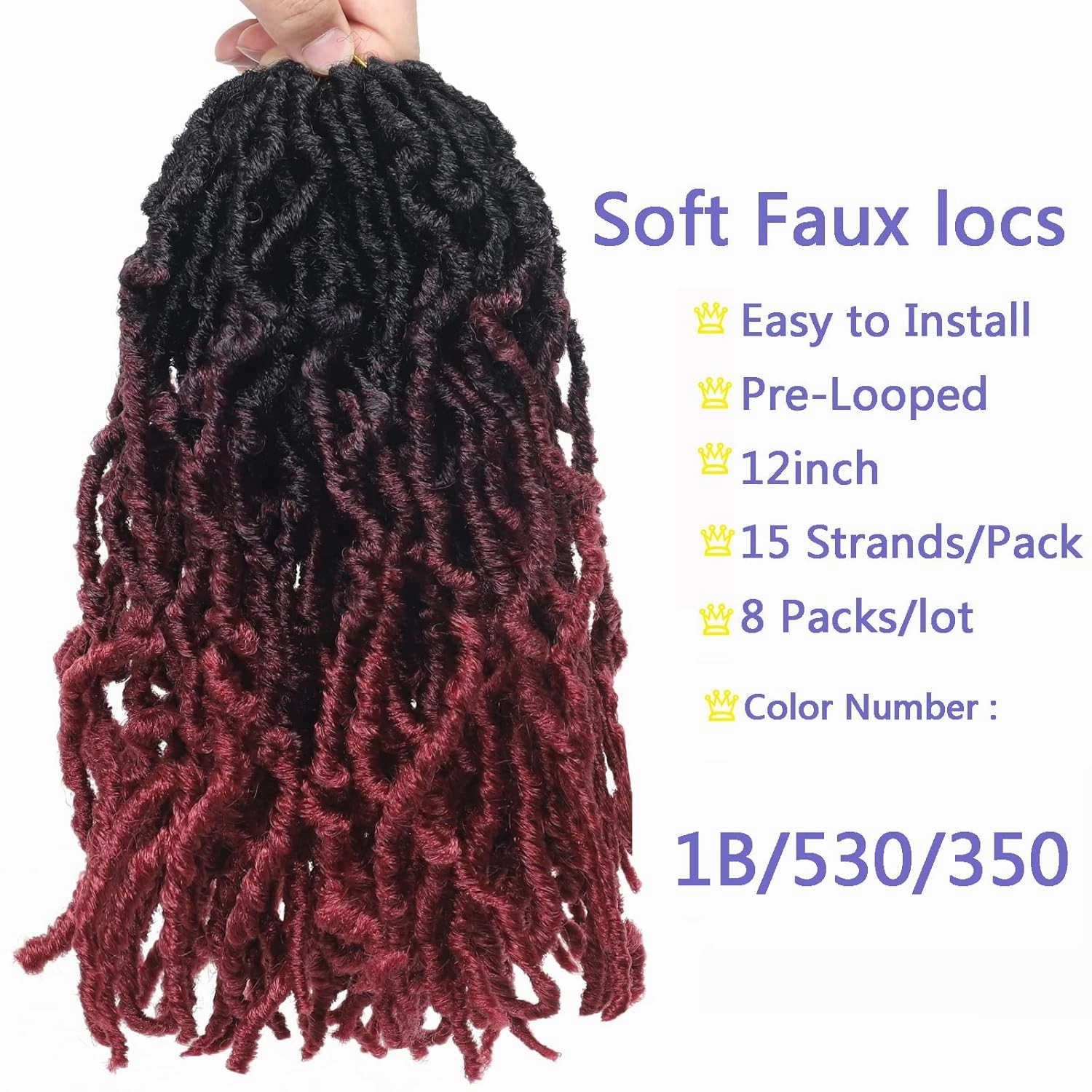 8 Packs Short Faux Locs Crochet Hair 120 Strands 12Inch Soft Locs wavy Dreadlocks Crochet Braids Natural Pre-Looped Crochet Hair for Black Women (12 Inch (Pack of 8), 1B-530-350)