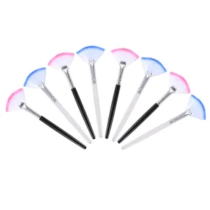 8pcs Handle Fan-shaped Makeup Applicators for Facial Masks Soft Bristles Cosmetic Tools for Smooth Application for Highlighter and Hard Reach Areas Clean and Gentle Touch