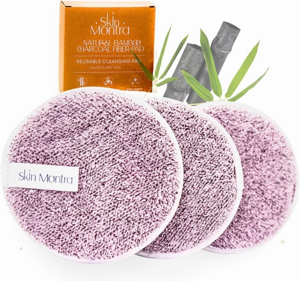 – Bamboo Charcoal Makeup Pads for Makeup Removal and Cleansing – Washable Eco-Friendly Reusable Pads – Soft Natural Bamboo Fibers For All Skin Types - Set 3 Pack, [Purple]