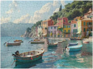 A Quaint Coastal Town with Colorful Fishing Boats 1000 Piece Jigsaw Puzzle for Adults, Home Decor Birthday Party Gift Family Game Toy as Wall Art Decor Poster