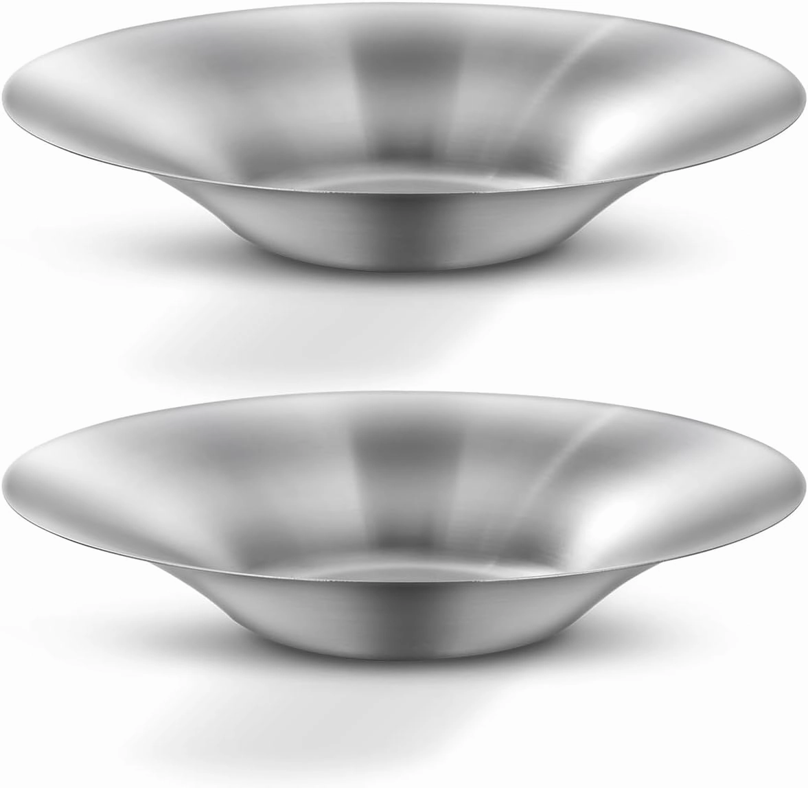 A Set of 2 Stainless Steel Dinner Plates, Salad Bowls, Spaghetti Serving Platters, Buffet Party Pans, Catering Trays, Classic Brushed Finish, Great for Both Hot & Cold Dishes (2)