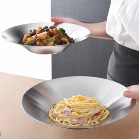 A Set of 2 Stainless Steel Dinner Plates, Salad Bowls, Spaghetti Serving Platters, Buffet Party Pans, Catering Trays, Classic Brushed Finish, Great for Both Hot & Cold Dishes (2)