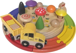 Adena Montessori Wooden 3 in 1 Train Set Toys for Toddlers,Montessori Colorful Mushroom Toys Woodpecker Catching Worm Toy with Magnetic Train,Early Learning Preschool Educational Gift for Kids 3-6