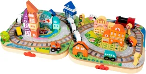 Adena Montessori Wooden Take-Along Tabletop for Toddlers,75 Blocks Set Track Train Set,Electric Train City Building Construction Stacking Blocks Preschool Learning Educational Toys(Small Size)