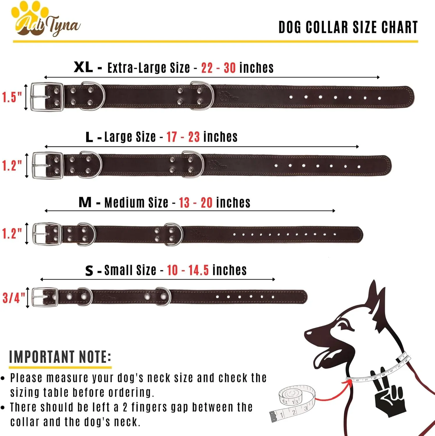 ADITYNA Heavy Duty Leather Dog Collar for Medium Dogs - Soft and Strong Collar for Walking, Training, Hiking, and Running (Medium: Fit 13" - 20" Neck, Brown)