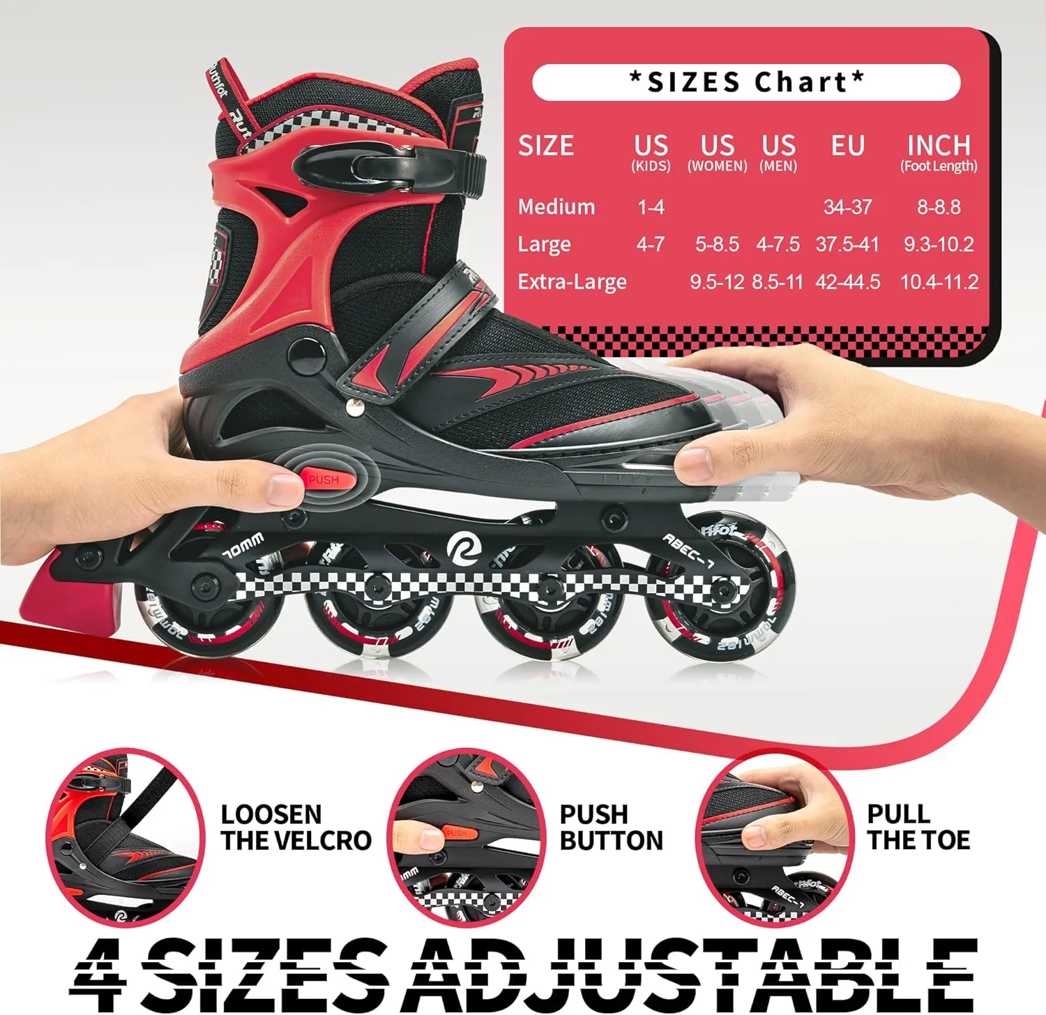Adjustable Inline Skates for Boys and Girls with Full Light Up Wheels, Outdoor Rollerskates for Kids and Women