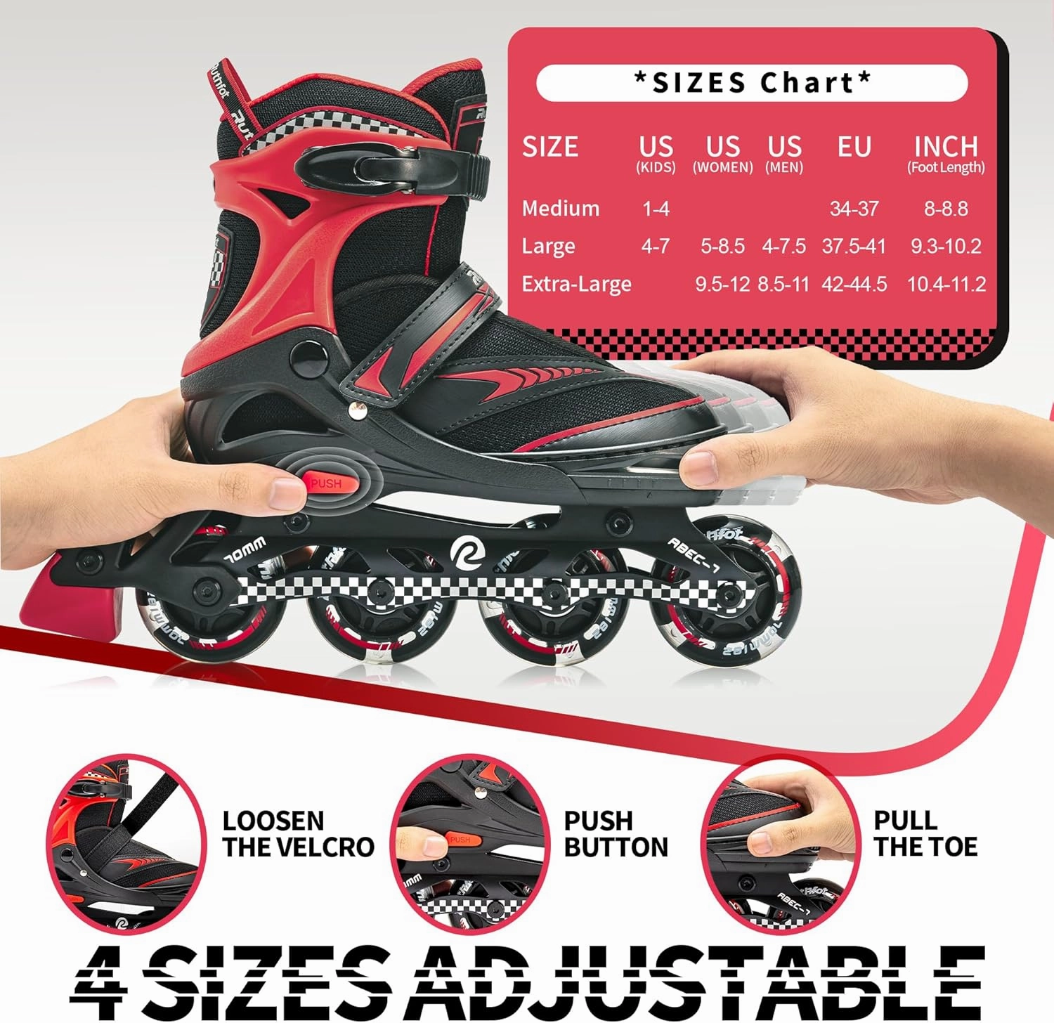 Adjustable Inline Skates for Boys and Girls with Full Light Up Wheels, Outdoor Rollerskates for Kids and Women