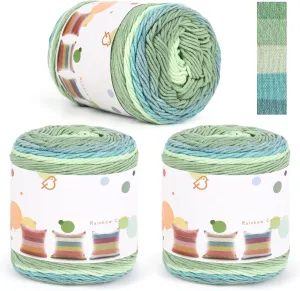 Aeelike Gradient Yarn for Crocheting, 3 Skeins Gradient Yarn 100g (3.52 oz) 245m (267 Yards), Vibrant Ombré Yarns Cake Rainbow Cotton Yarn for Making Colorful Crafts