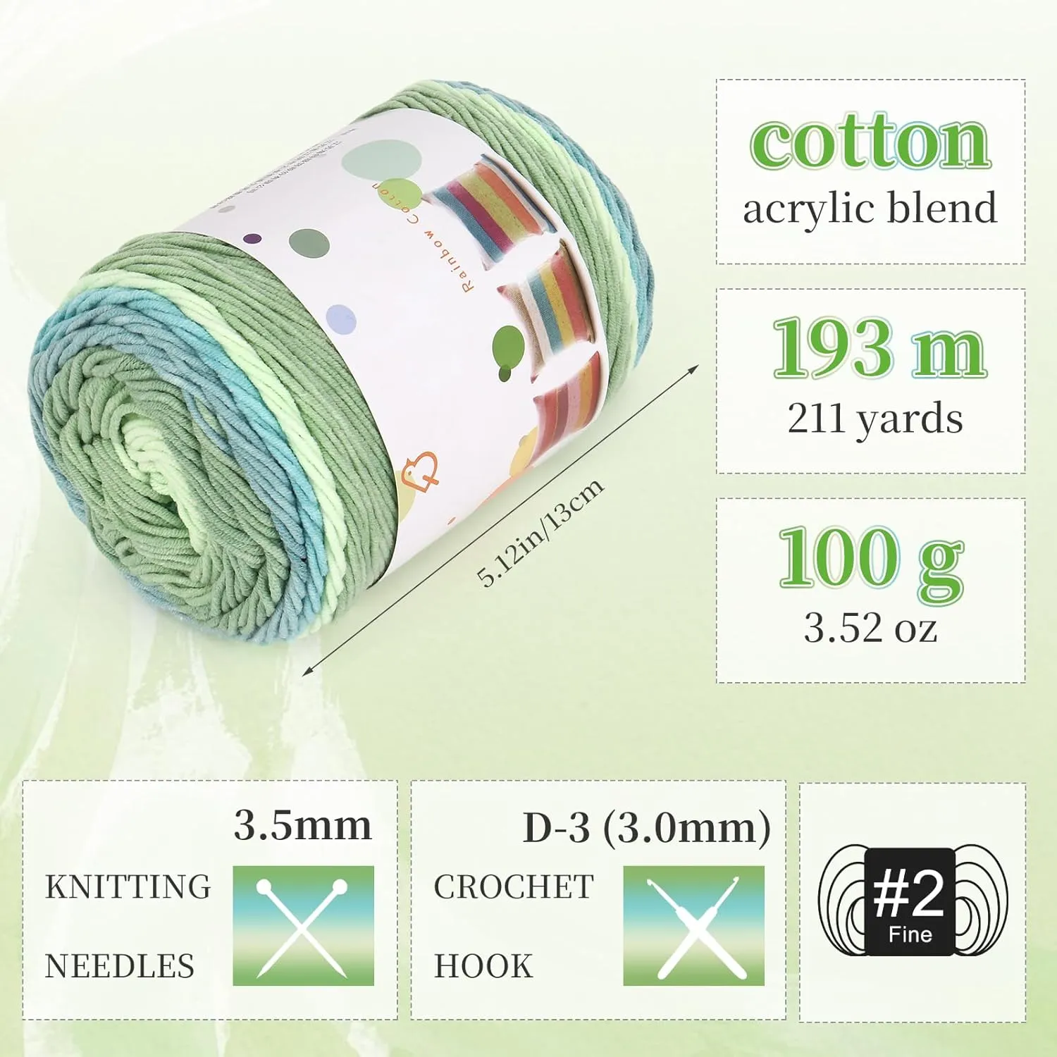 Aeelike Gradient Yarn for Crocheting, 3 Skeins Gradient Yarn 100g (3.52 oz) 245m (267 Yards), Vibrant Ombré Yarns Cake Rainbow Cotton Yarn for Making Colorful Crafts