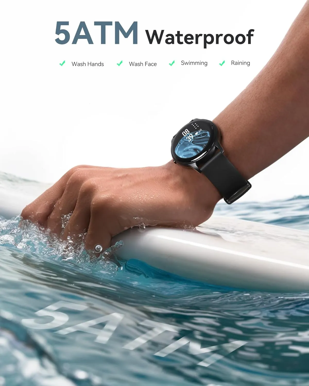 AGPTEK Smart Watch for Women Men, 5ATM Waterproof Smartwatch for Android and iOS Phones, Fitness Tracker Watch with 100  Sports Modes, Heart Rate Monitor Pedometer Sleep Monitor, Black