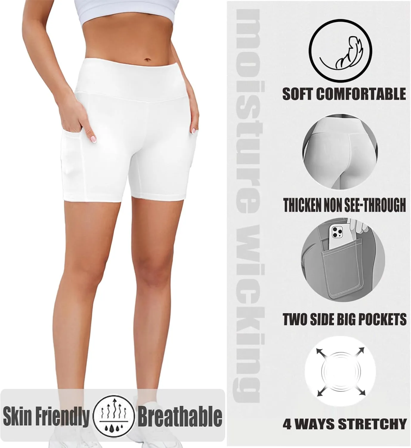 AHLW Buttery Soft Workout Biker Shorts for Women with Pockets High Waisted Elastic Comfortable Athletic Running Yoga Shorts