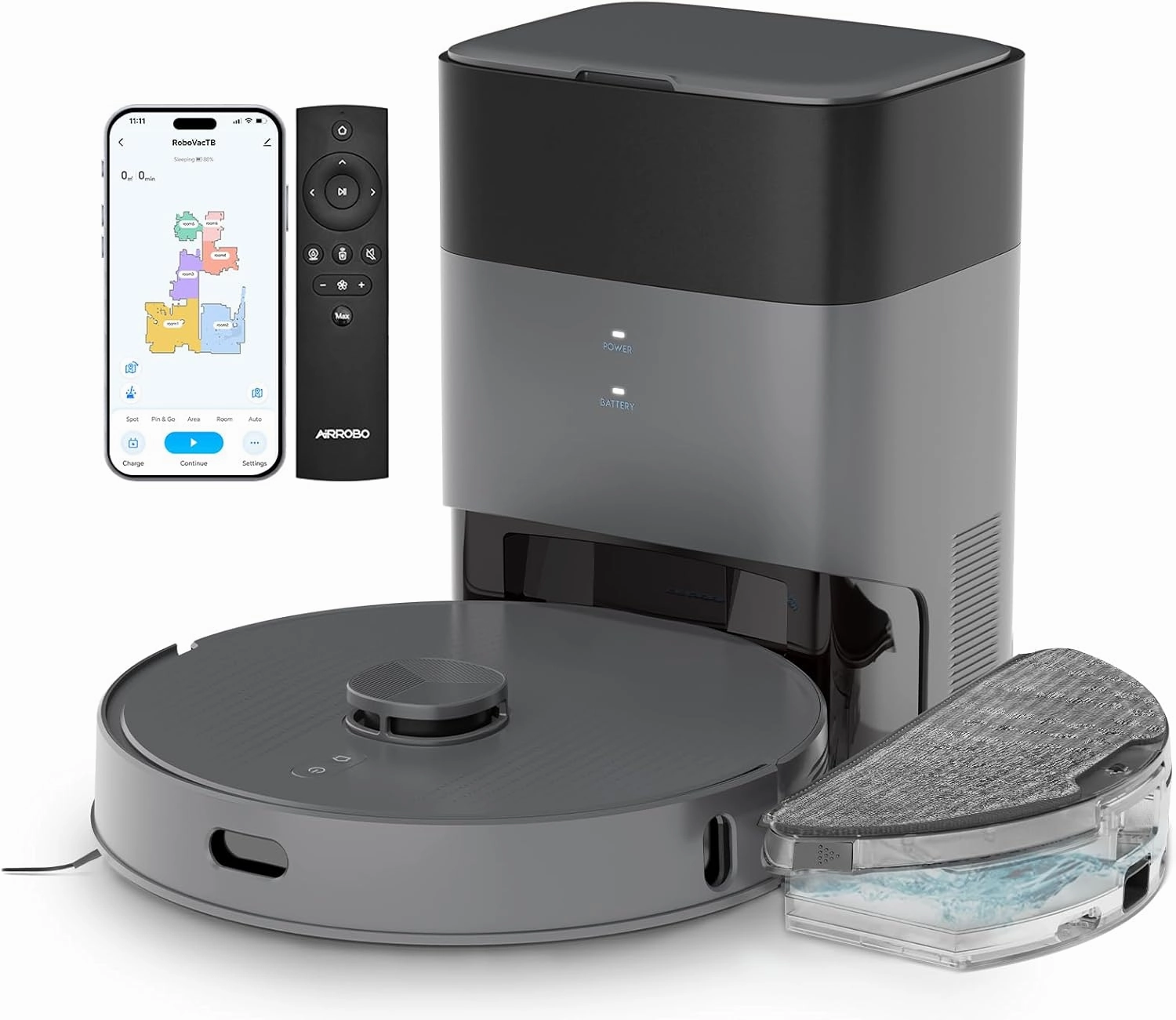 AIRROBO T25  Robot Vacuum and Mop Combo,5500Pa Powerful Suction, Self-Emptying, 60-Day Capacity, 240 Mins, Smart APP Control, Multi-Floor Mapping，Perfect for Hard Floors, Carpets, and Pet Hair
