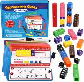 Aizweb Interlocking Fraction Cubes Activity Set - Math Manipulatives for Elementary School, Equivalent Fraction Manipulatives, Percents Cubes, Decimals Cubes, Homeschool Supplies