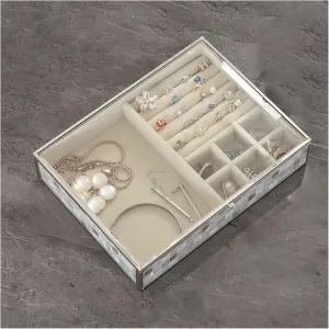 AJMIPO Jewelry Organizer Jewelry Box,Luxury Glass Jewelry Organizer Box Elegant Gold Border Grid Size Decoration Ring Necklace Earrings Watch Storage Box Ladies Gift Jewelry Box (Color : 1) (1)