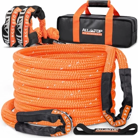 ALL-TOP Kinetic Rope Kit (Reflective) w/ 2 Soft Shackles, 48000Lbs, 1in x 30ft, Heavy Duty 30 % Elasticity, 16000Lbs Work Load Limit