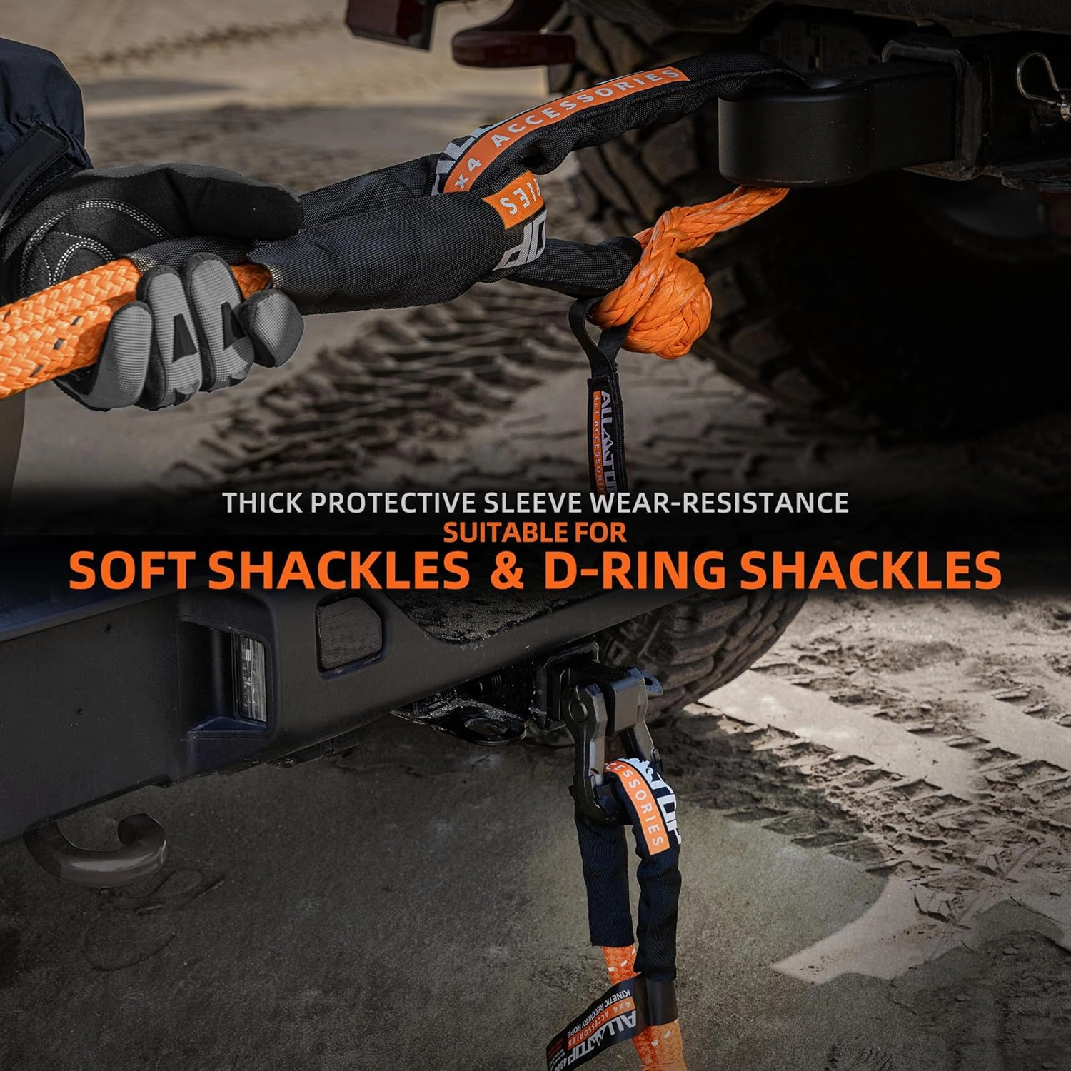 ALL-TOP Kinetic Rope Kit (Reflective) w/ 2 Soft Shackles, 48000Lbs, 1in x 30ft, Heavy Duty 30 % Elasticity, 16000Lbs Work Load Limit
