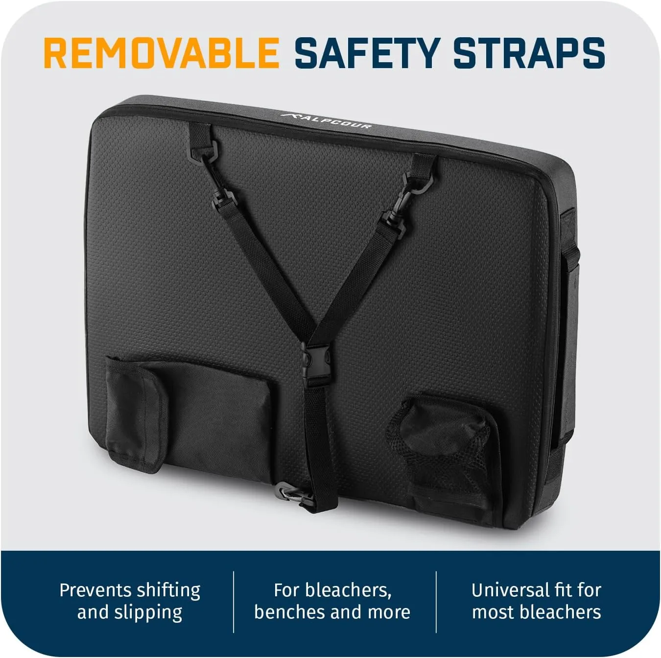 Alpcour Portable Extra Thick Stadium Seat Cushion – Bleacher Cushion with Side Pocket, Cup Holder, Waterproof, Anti-Slip, and Straps – Perfect for Football Seats and Bench Seats for Bleachers