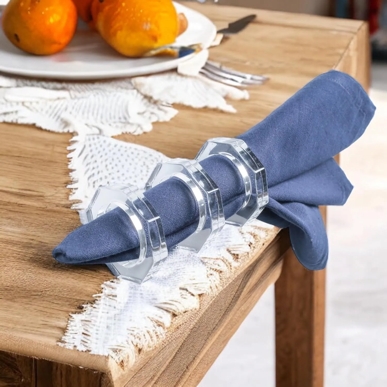 ALPHA Living HOME Acrylic Napkin Rings Set of 12 – Elegant Decorative Serviette Holders for Dining, Weddings & Events