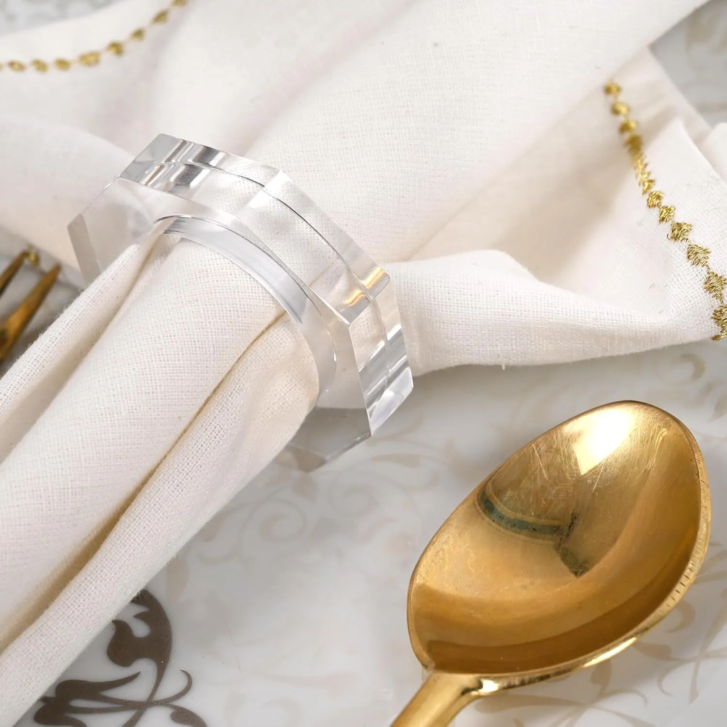ALPHA Living HOME Acrylic Napkin Rings Set of 12 – Elegant Decorative Serviette Holders for Dining, Weddings & Events