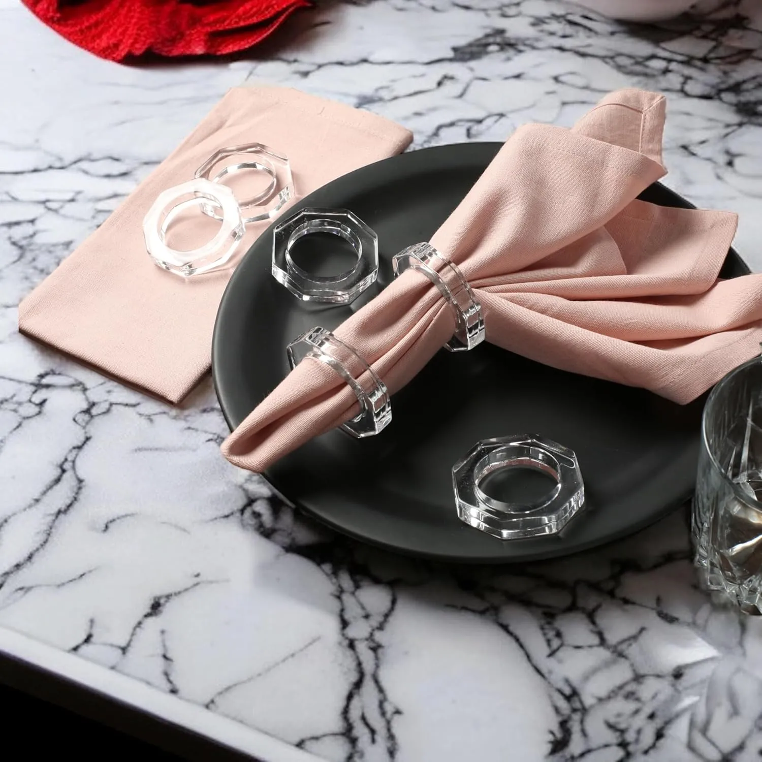 ALPHA Living HOME Acrylic Napkin Rings Set of 12 – Elegant Decorative Serviette Holders for Dining, Weddings & Events