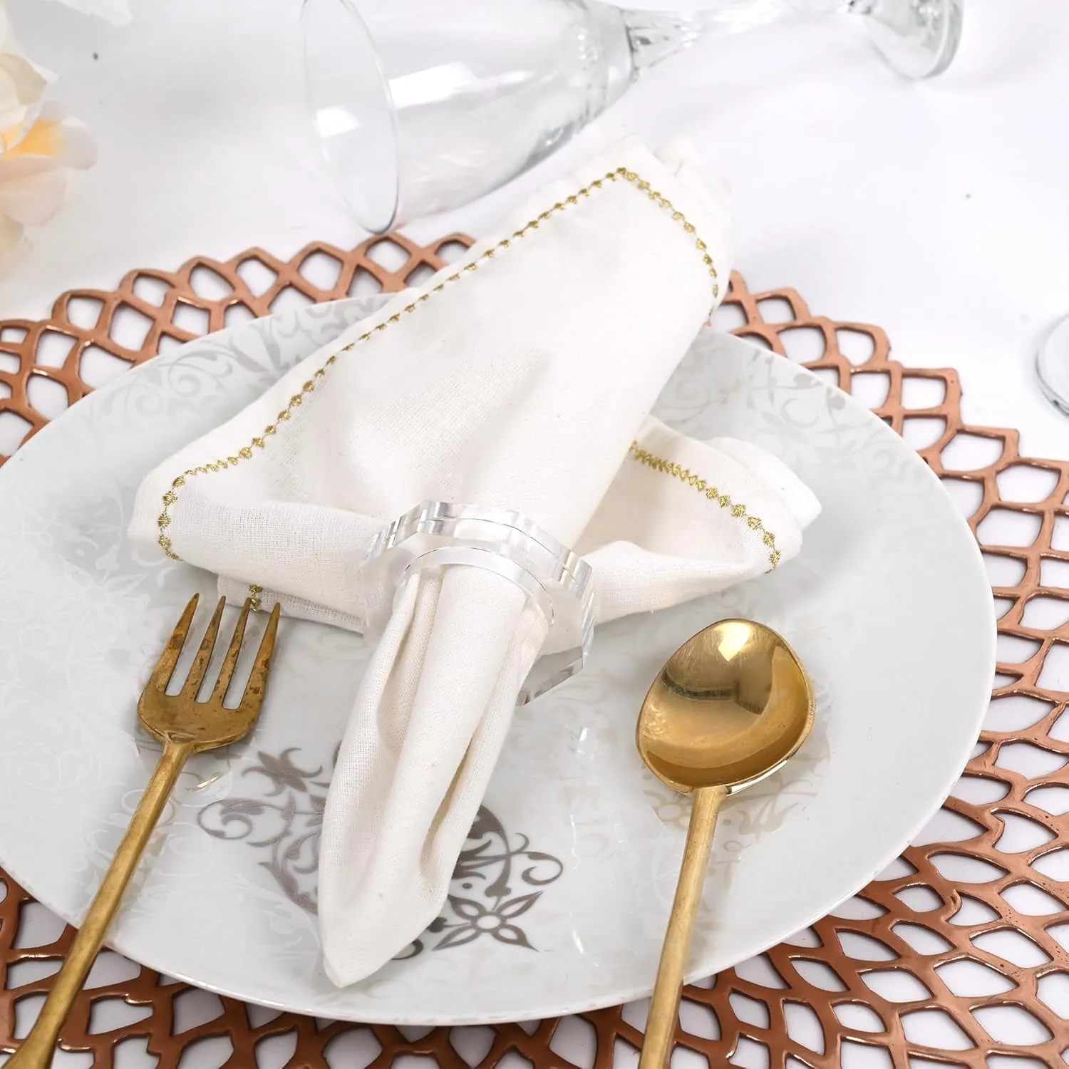 ALPHA Living HOME Acrylic Napkin Rings Set of 12 – Elegant Decorative Serviette Holders for Dining, Weddings & Events
