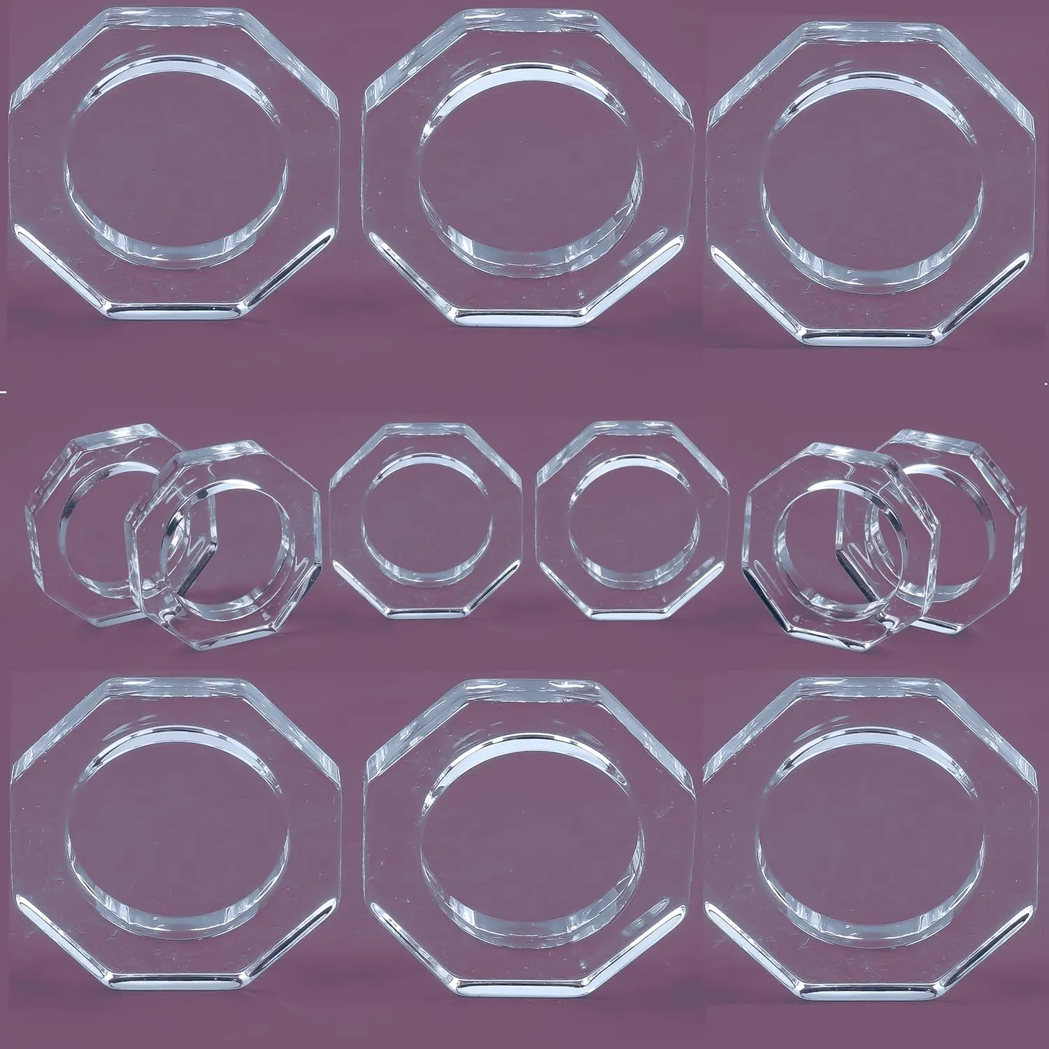 ALPHA Living HOME Acrylic Napkin Rings Set of 12 – Elegant Decorative Serviette Holders for Dining, Weddings & Events