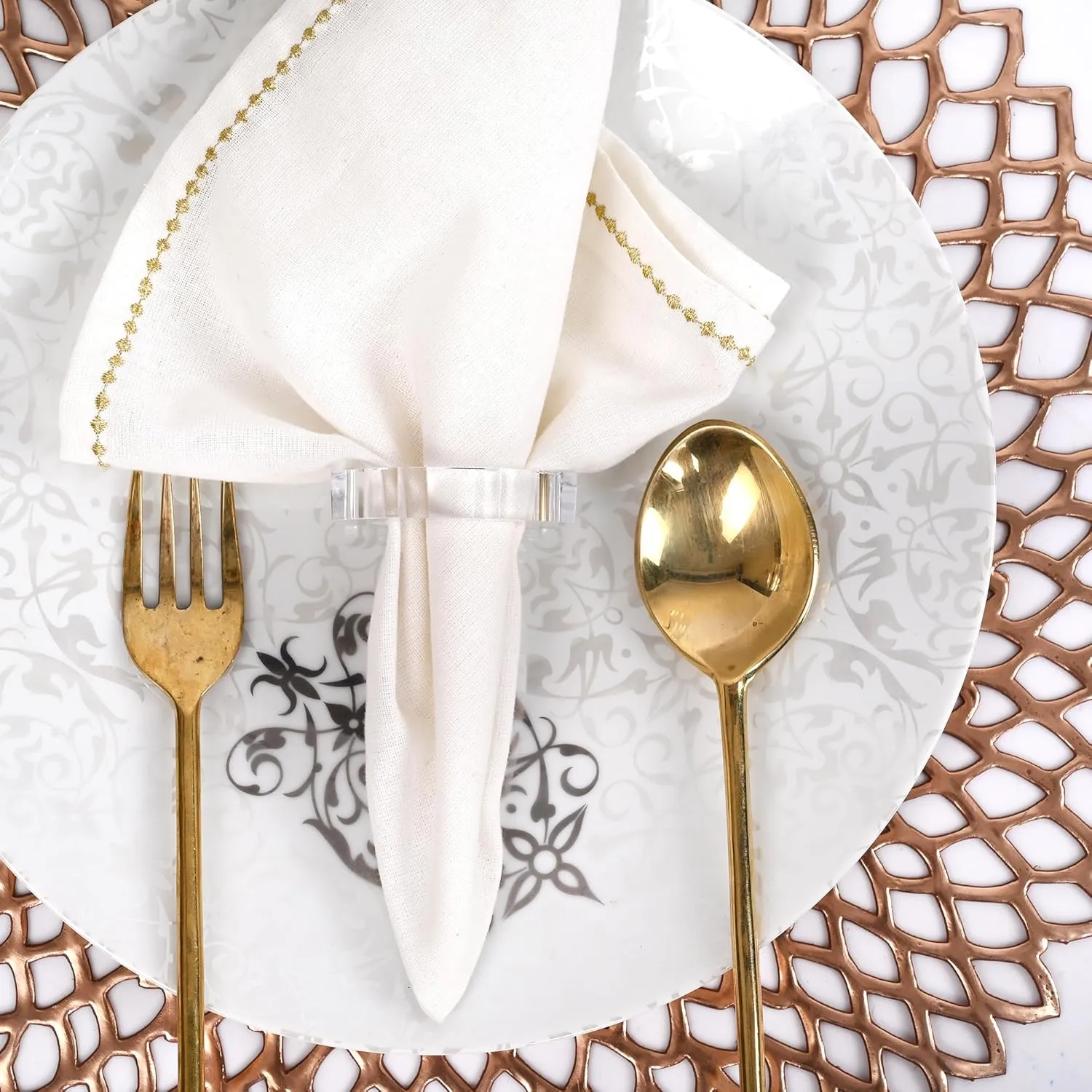 ALPHA Living HOME Acrylic Napkin Rings Set of 12 – Elegant Decorative Serviette Holders for Dining, Weddings & Events