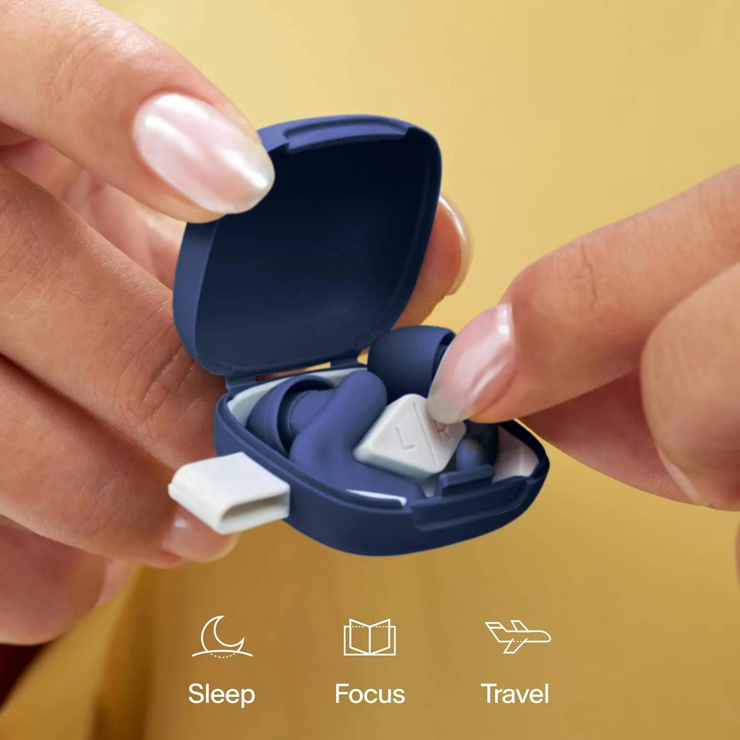 Alpine Silence Earplugs for Sleep, Focus & Travel - V-Shape Fit & Soft Oval Tips – 4 Sizes XS/S/M/L - Comfortable, Reusable Hearing Protection - 22dB – Midnight Blue