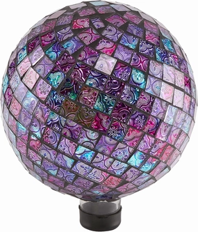 Alpine Corporation 10" Diameter Indoor/Outdoor Glass Mosaic Gazing Globe Yard Decoration, Purple Embossed Tile
