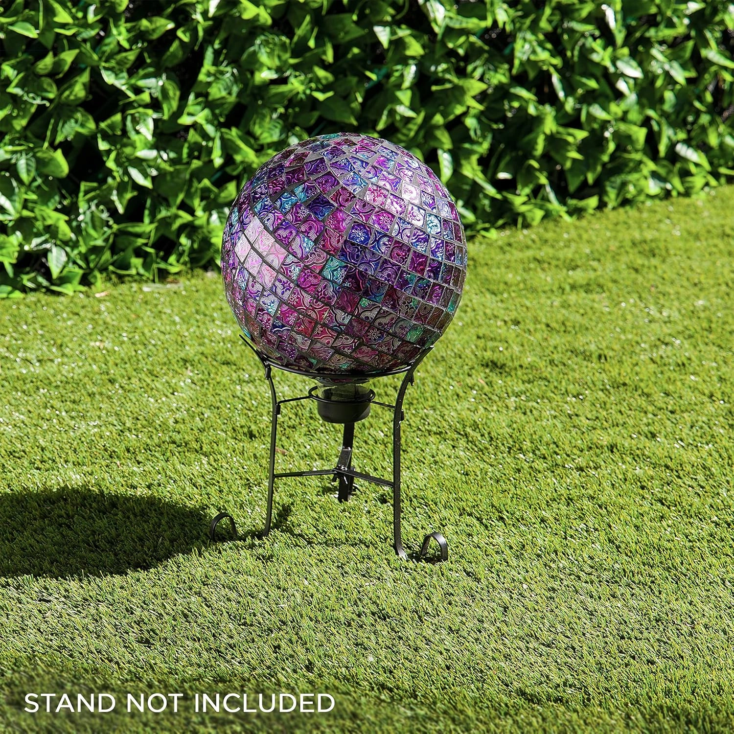 Alpine Corporation 10" Diameter Indoor/Outdoor Glass Mosaic Gazing Globe Yard Decoration, Purple Embossed Tile