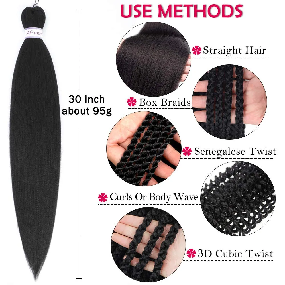 Alrence Pre Stretched Braiding Hair Long Braid 30 Inch 8 Packs Professional Braiding Hair Extensions Synthetic Crochet Twist Braids (30 Inch, 1#)