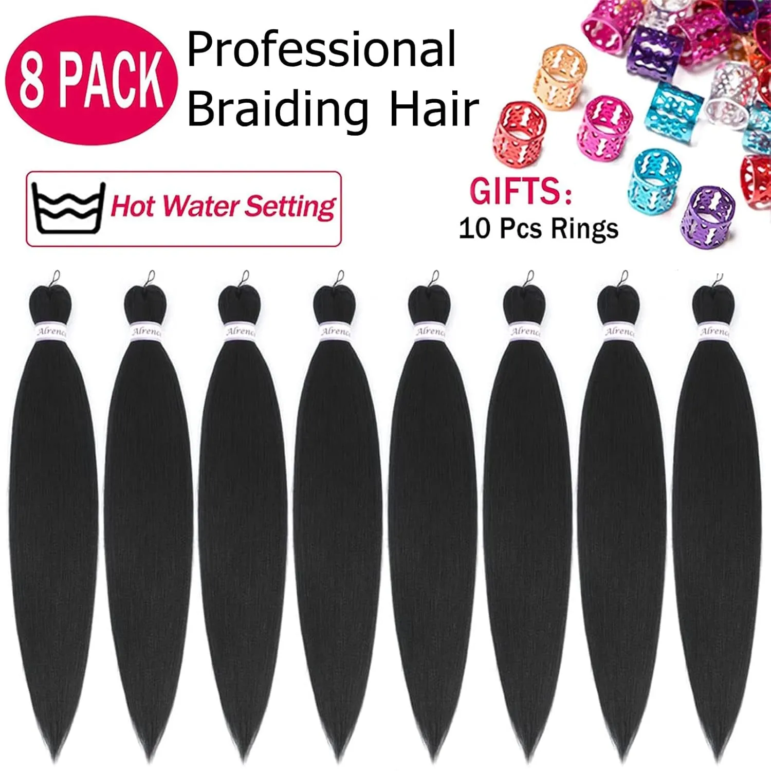 Alrence Pre Stretched Braiding Hair Long Braid 30 Inch 8 Packs Professional Braiding Hair Extensions Synthetic Crochet Twist Braids (30 Inch, 1#)