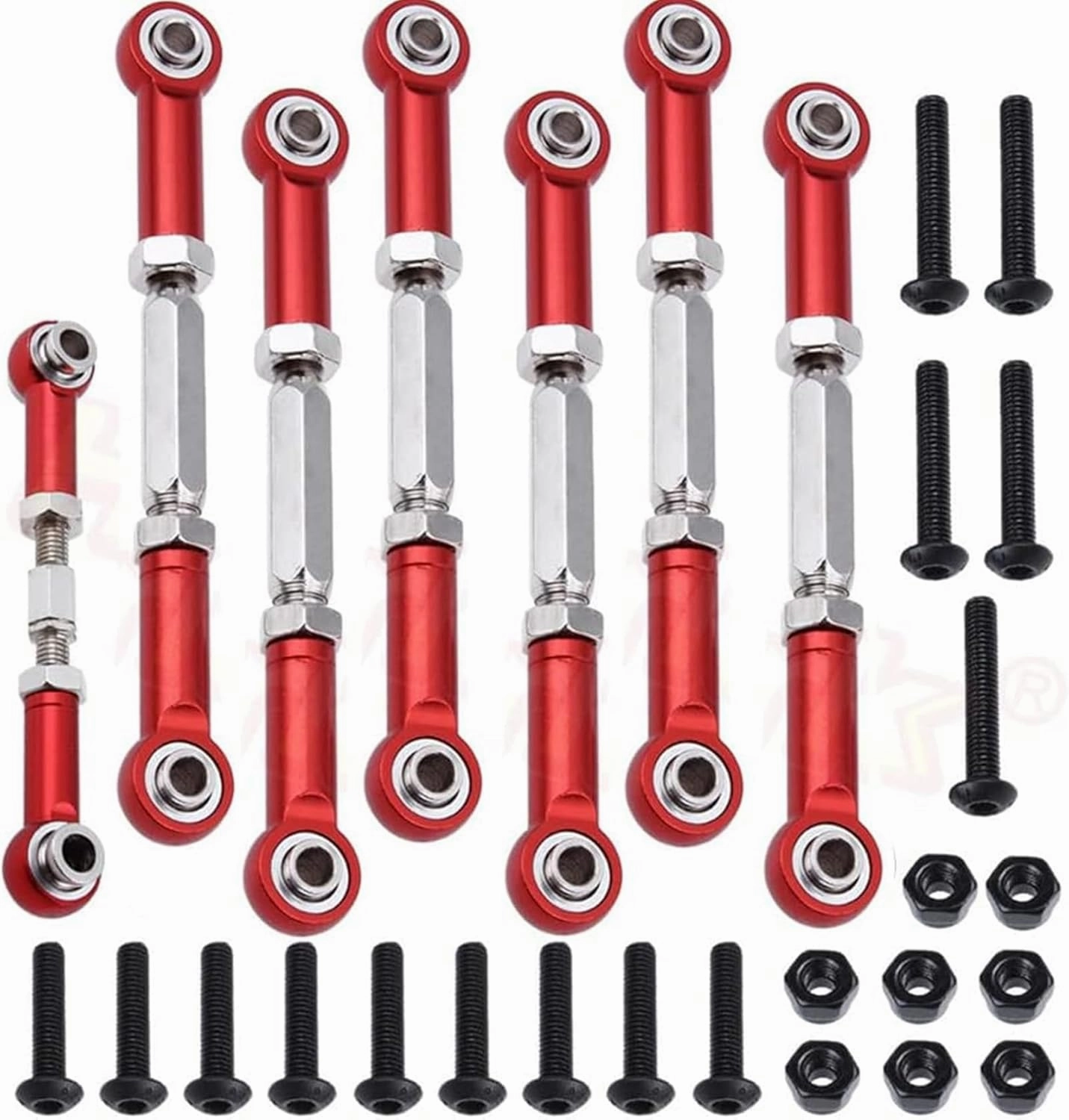 Aluminum Turnbuckles Camber Link Rod Ends Sets for 1/10 Slash 2WD 4X4/Hoss 2WD 4X4/Rustler 2WD 4X4/Stampede 2WD 4X4 Upgrade Parts RC Truck 7pcs/Set(Red)