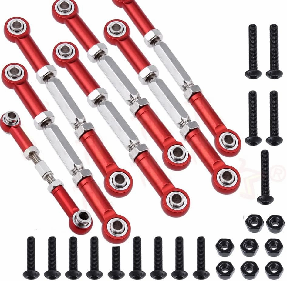 Aluminum Turnbuckles Camber Link Rod Ends Sets for 1/10 Slash 2WD 4X4/Hoss 2WD 4X4/Rustler 2WD 4X4/Stampede 2WD 4X4 Upgrade Parts RC Truck 7pcs/Set(Red)