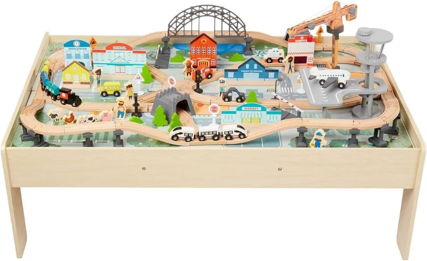 Amazon Basics 120 Piece Wooden Train Set and Table-kids Gift for Age 3Y , Multi, Product dimensions: 47.4 x 33.46 x 16.14 inches