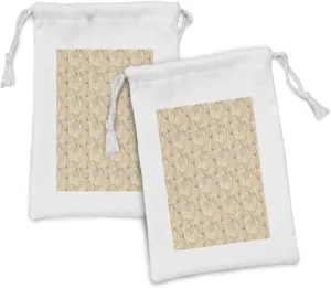 Ambesonne Earth Tones Fabric Pouch Set of 2, Autumn Leaves Harvest Seasonal Faded Deciduous Trees Fall Pattern, Small Drawstring Bag for Toiletries Masks and Favors, 9" x 6", Brown Pale Brown Beige